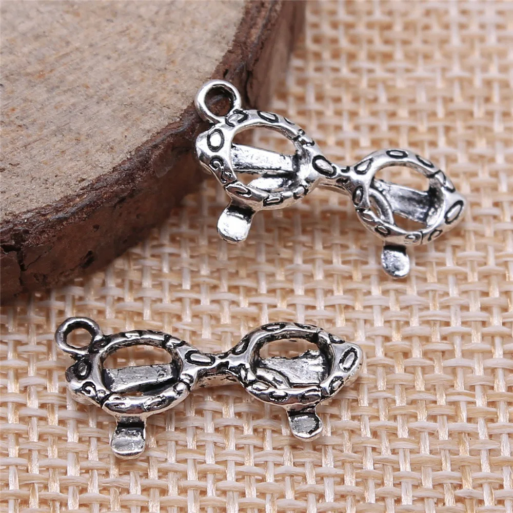 40pcs 21x10mm(0.83x0.39inch) Antique Silver Color Glasses Charms For DIY Jewelry Making