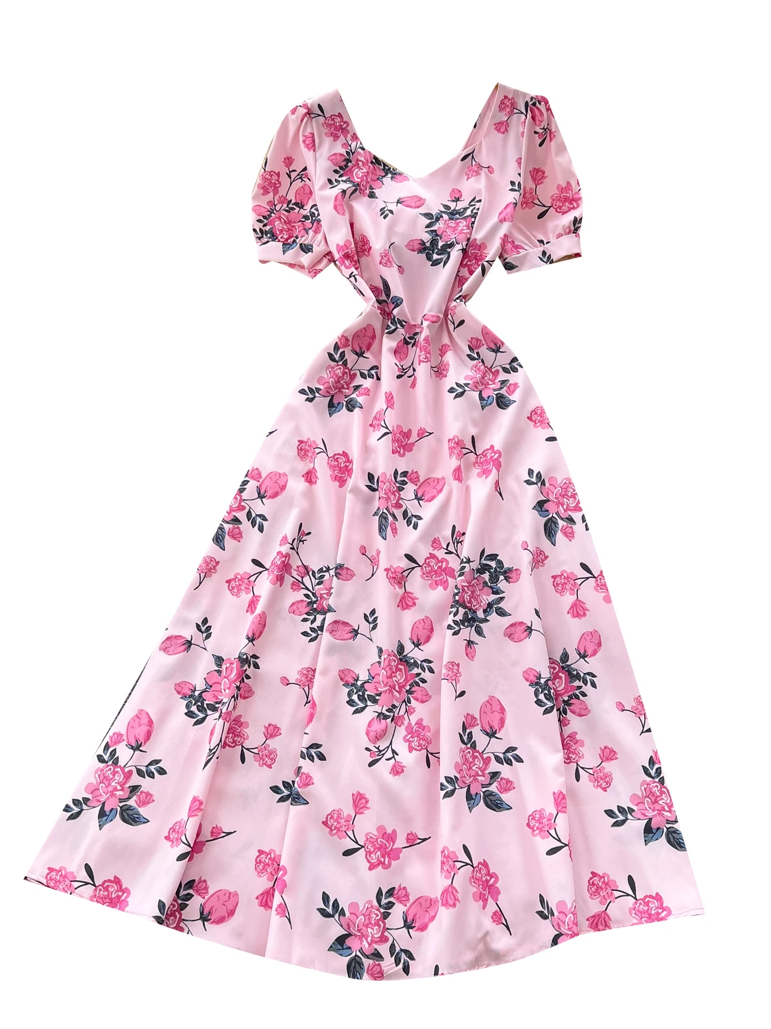 ชุดเดรสลายดอกไม้สำหรับฤดูร้อน ทรงเอวสูง แขนพอง คอเหลี่ยม สไตล์เกาหลี เหมาะสำหรับวันหยุดและใส่ทำงาน