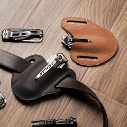 Leather Anti-Scratch Storage Sheath Foldable Flick Knife Hip Strap Clip Holder Pocket Knives Pack Tools For Camping