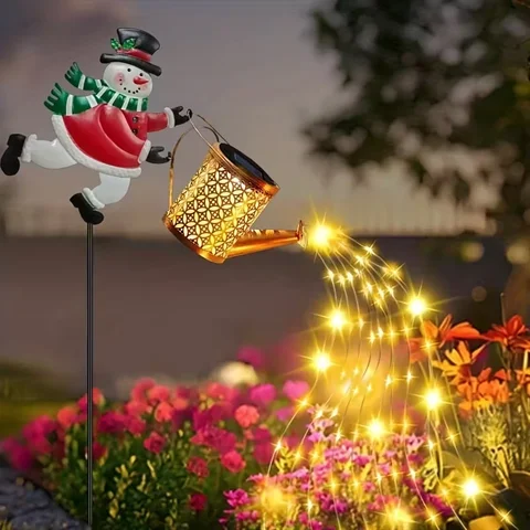 Solar Snowman Kettle Outdoor Garden Lights Hanging LED Santa Claus Watering Can Light Solar Light for Yard Lawn Christmas Decor