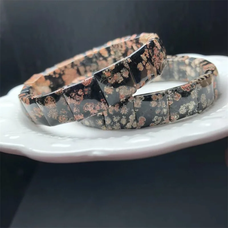 Natural Snow Flake Obsidian Bangle String Charms Handmade Fortune Energy Bangle Mineral Woman Amulet Jewelry Gift 1PCS 12.5x12mm