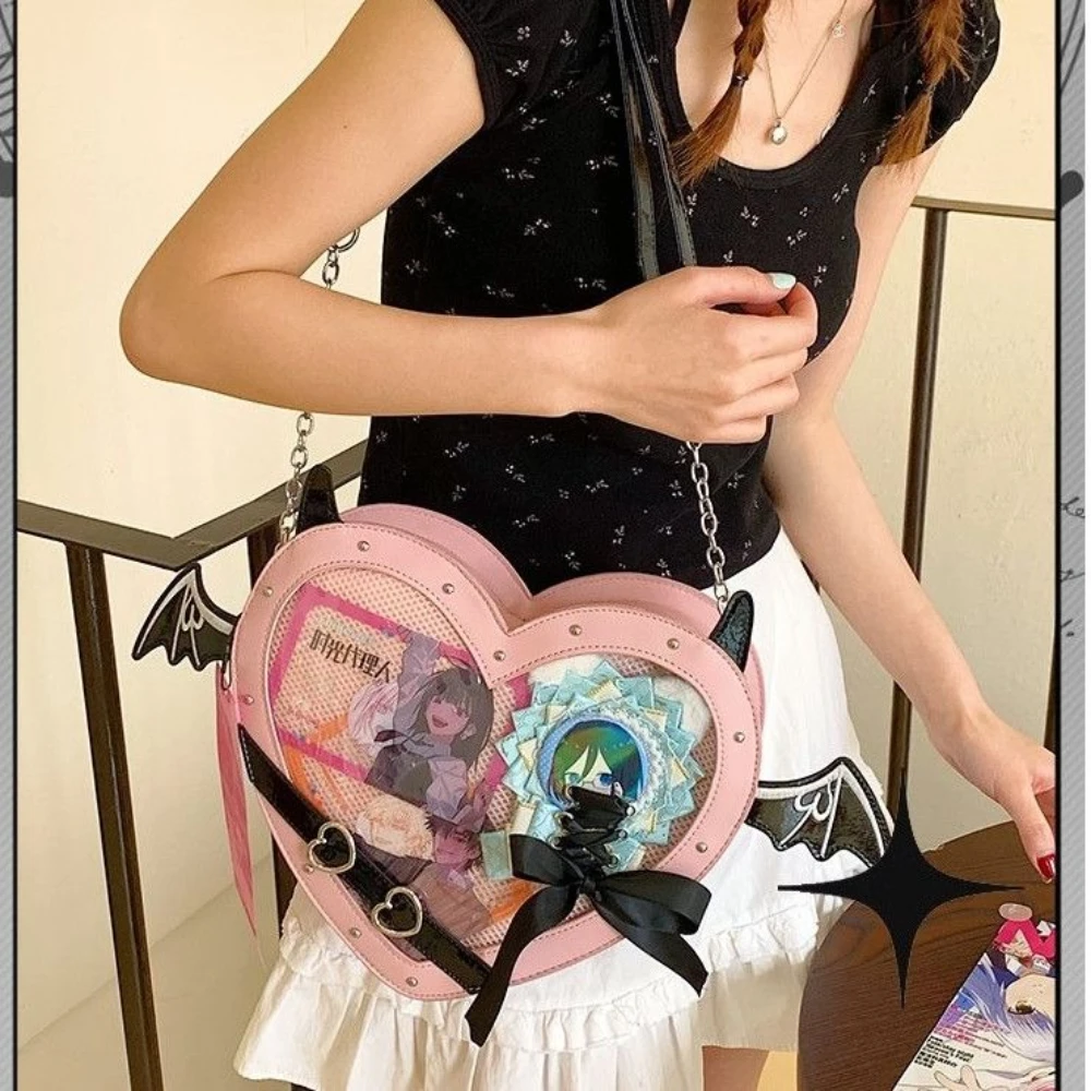 

New Japanese Shoulder Crossbody Uniform Jk Bags Lolita Heart-shaped Transparent Itabag Girl Cute Messenger Bag Women's Handbags
