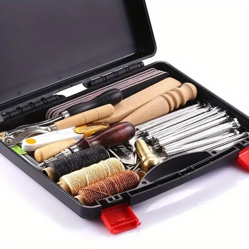 

59 Pcs Set Leather Craft Hand Tools Kit for Hand Sewing Stitching Stamping Saddle Making Groover