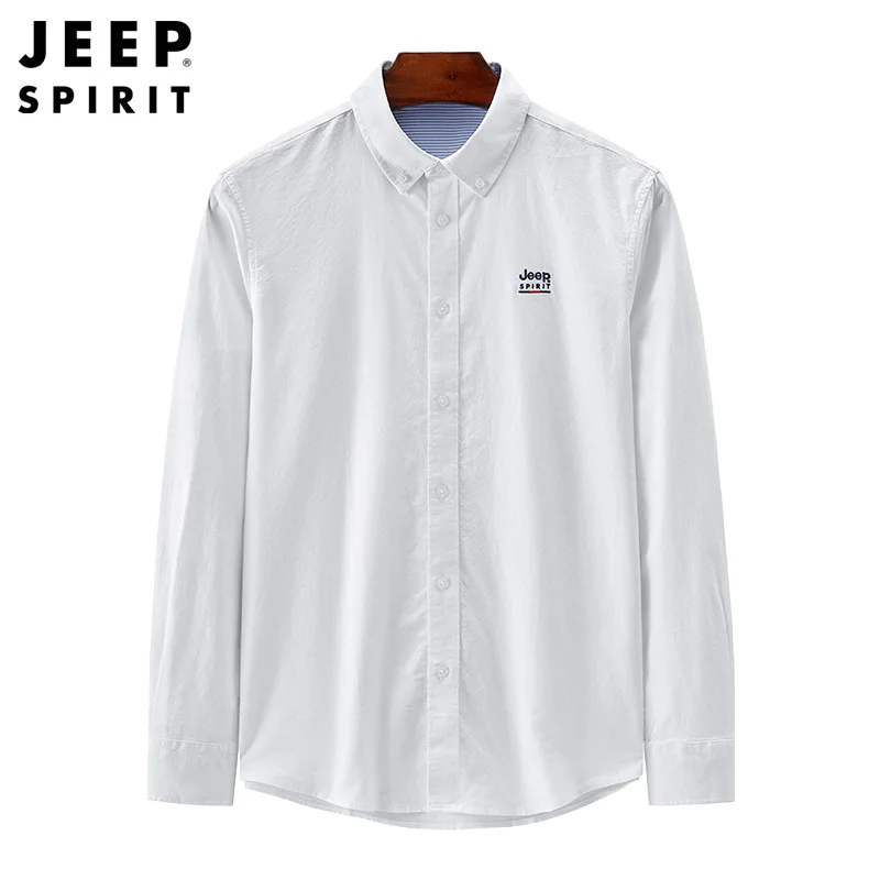 JEEP SPIRIT Spring Autumn Thin Simple Cotton Shirt Men\'s Solid Color Work Clothes Casual Breathable Comfortable Long Sleeve Top