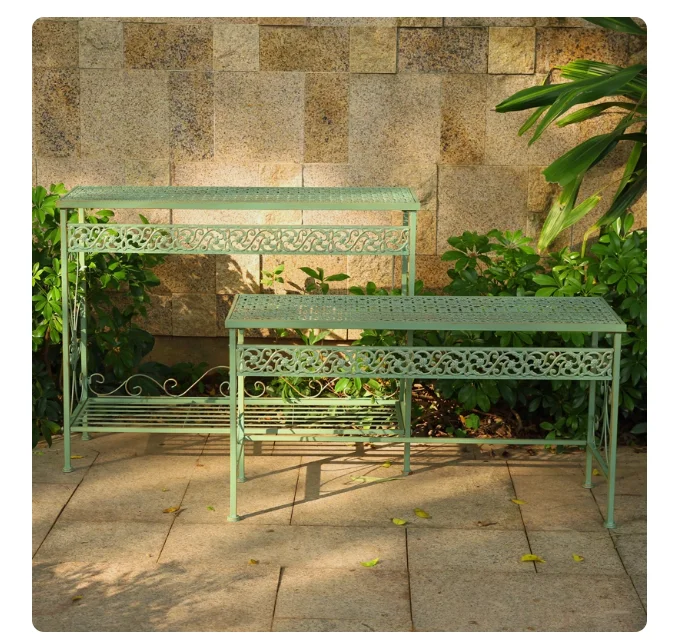 Outdoor Balcony Iron Garden Flower Stand Vintage Multi-tiered Storage Rack Courtyard Flowerpot Stand Floor-standing