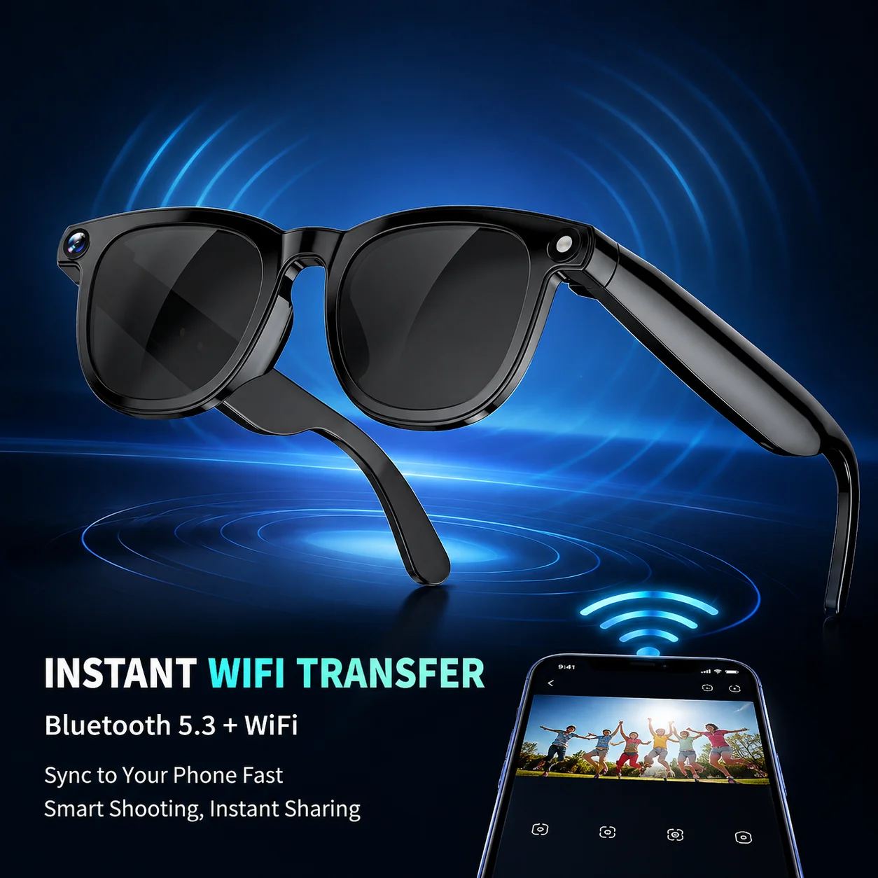 CY01 All-in-one AI Smart Glasses Hands-free Shooting Real Time Language Translate Dual Mode WiFi Transfer Music Play Daily Drivi