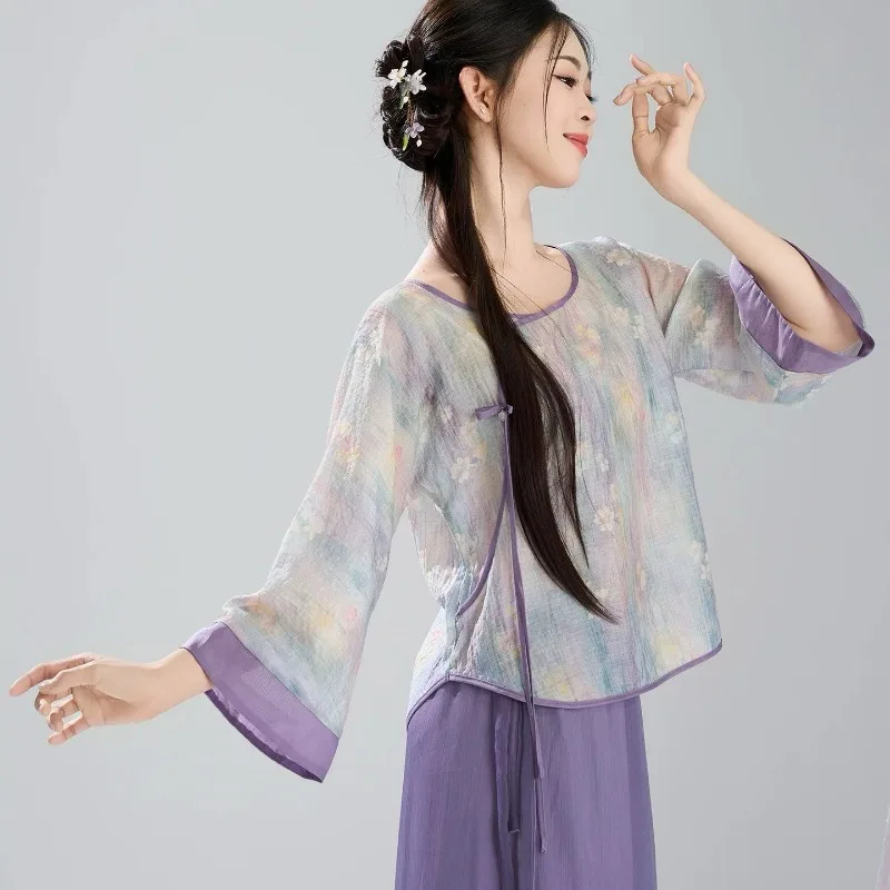 New Classical Dance Costumes for Daily Wear Featuring Printed Ethnic and Chinese Dances Flowing Gauze Stage Costumes Beautiful