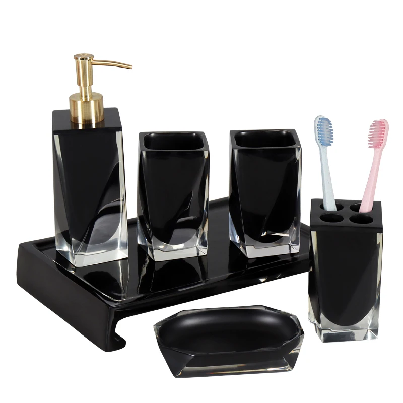 

Resin Bathroom Five-piece Set Wash Tray Handwashing Fluid Soap Dispensing Bottles Accessories Organizer Decor