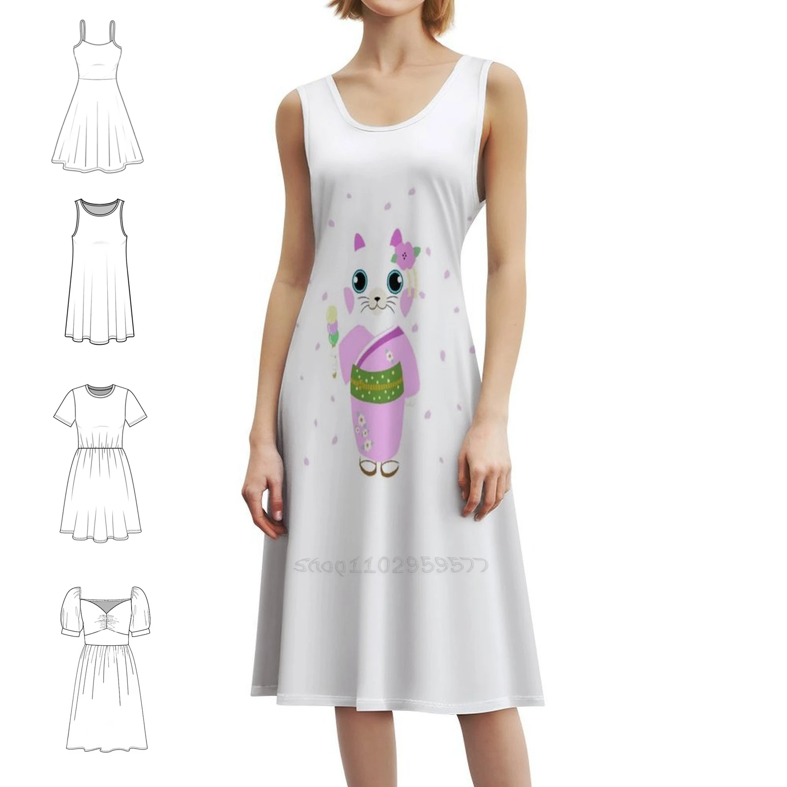 Kimono Cat Vintage Bohemian Dress Puff Sleeve Or Sleeveless Options For Women Dress Kimono Cat Pastel Pink Japan Asia Evening