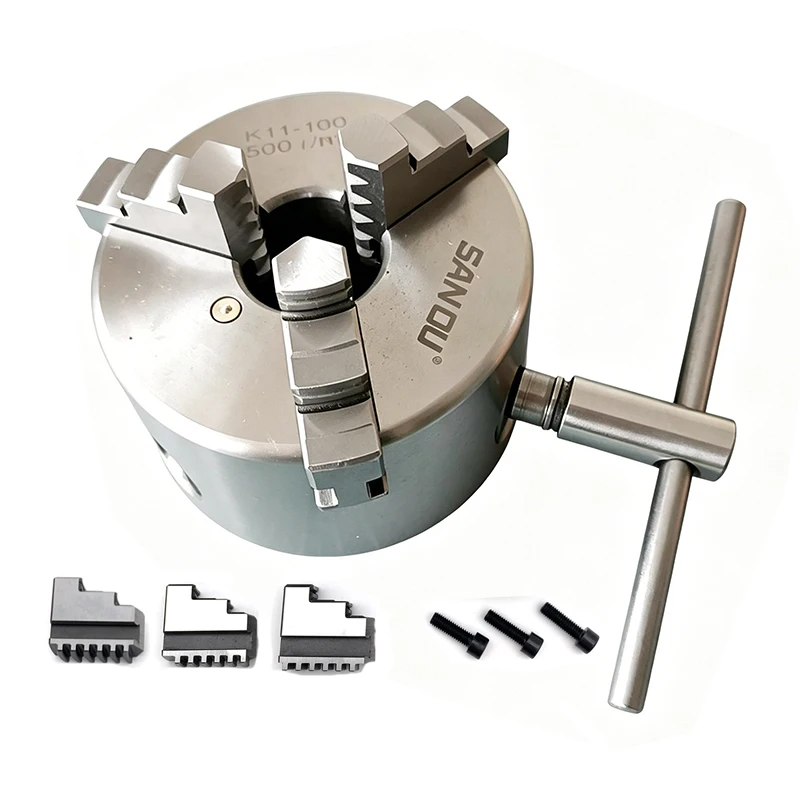 Mini Lathe Chuck 100mm Spindle Bore 32mm SANOU 3 Jaw Lathe Self-Centering Chuck K11-100 Manual Scroll Chuck