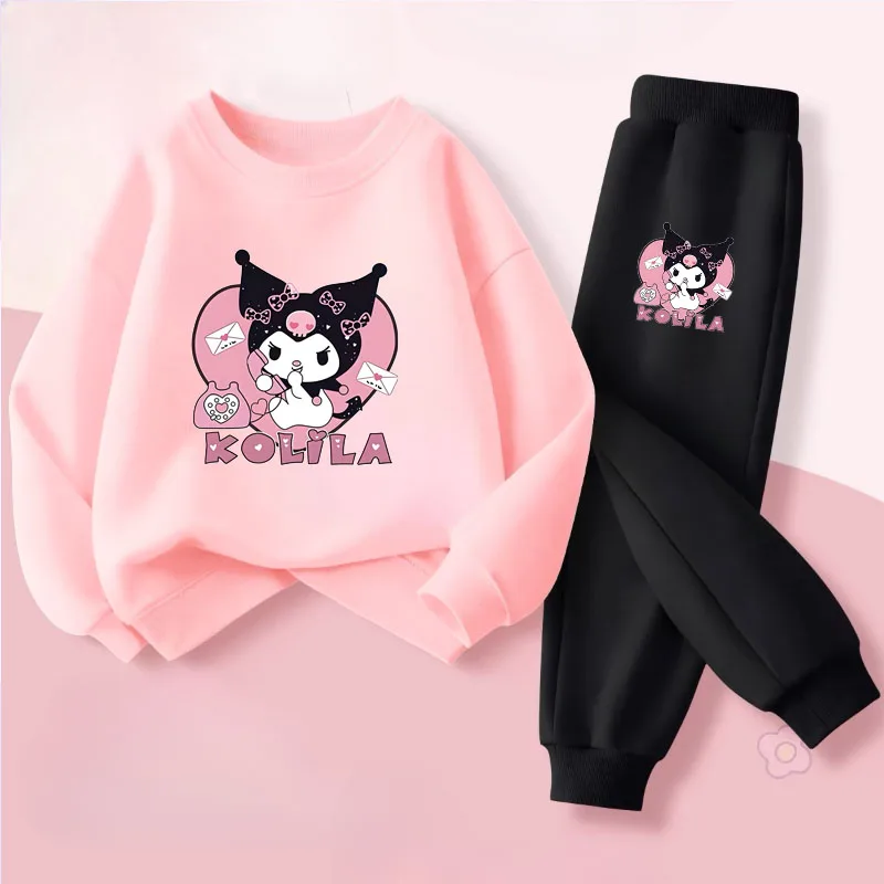 SANRIO ربيع الخريف نمط جديد مجموعة ملابس الأطفال Kuromi مطبوعة طفل الفتيات البلوز والسراويل 2 قطعة مجموعة الاطفال البلوز غير رسمي