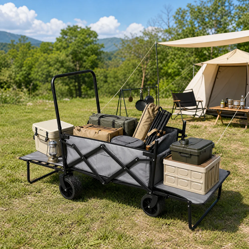 Outdoor Camping Aircraft Wheeled Cart Foldable Hand Pushing Camping Trailer Pull Rod Rear Wagon Cart for Camping Picnic Trolley