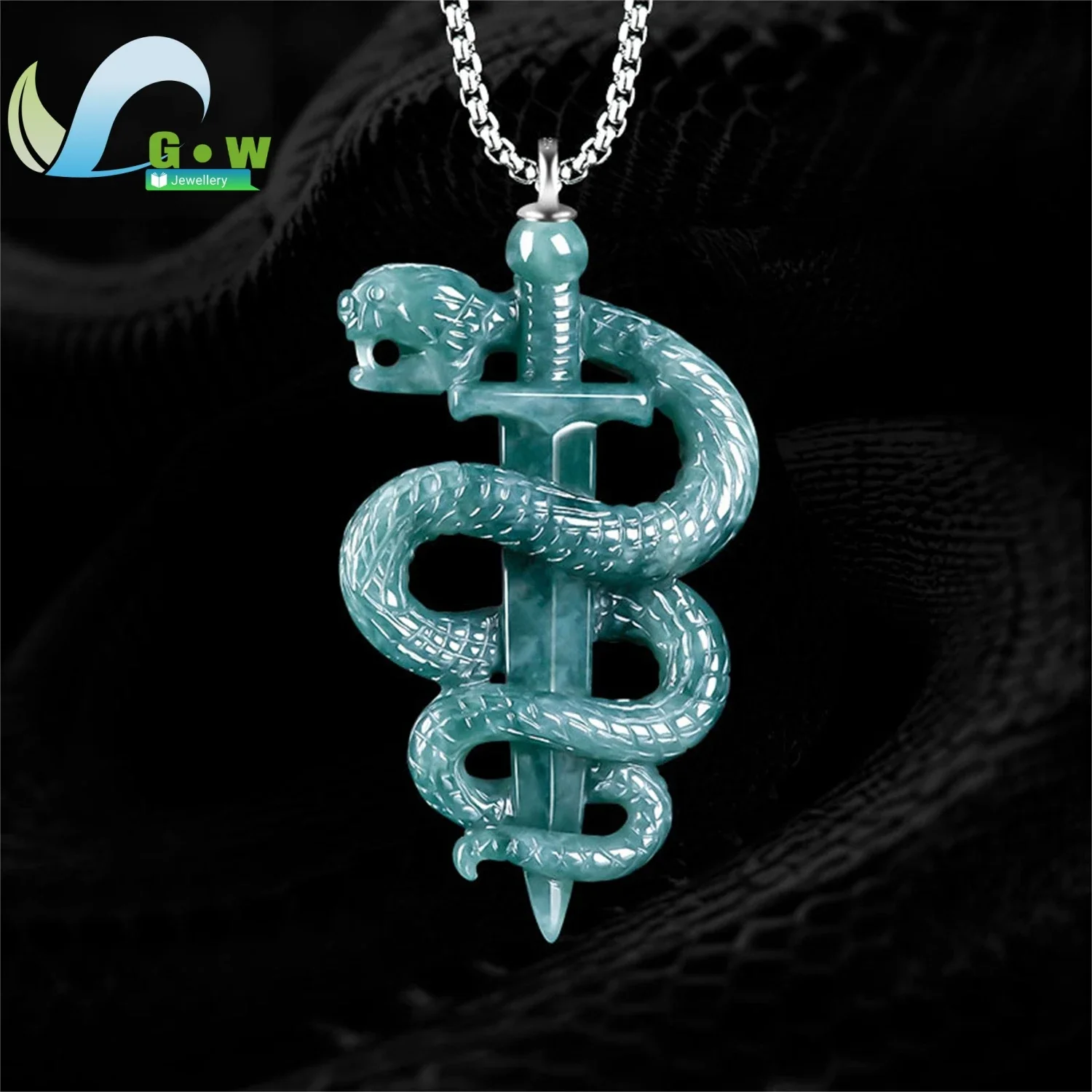 Natural A-goods Jadeite Year of The Snake Pendant Black Mamba Memorial Necklace Ice Jade Men and Women Models Hip-hop Pendant