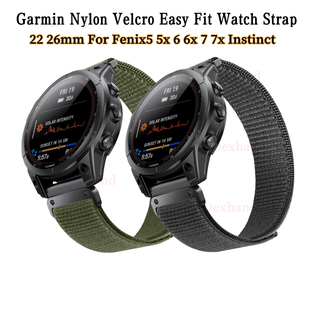 

For Garmin 22 26mm Easy Fit Nylon Strap For Fenix5 5XPlus 6X 6XPro 7 7X 3HR Watch Band Tactix7 Pro Quick Release Bracelet Belt