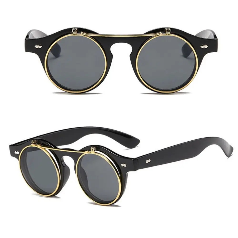 Travel Accessories Round Frame Flip Cover Sunglasses Sun-Protective Double Layer Driving Glasses Punk Eyewear Outdoor Sunglasses
