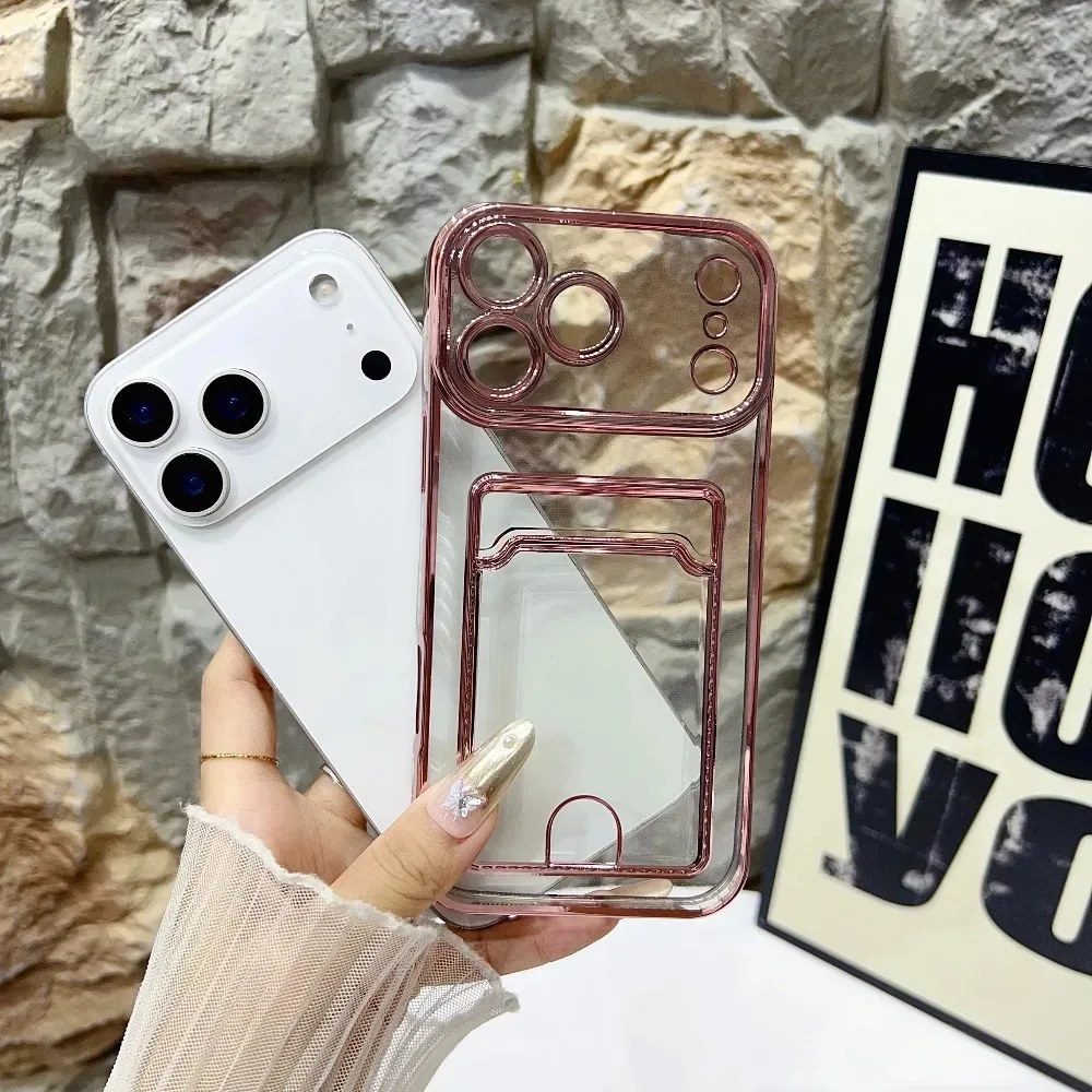 حافظة بطاقات عصرية لهاتف آيفون 17 16 15 14 13 12 11 Pro Max 17 محفظة بفتحة شفافة مضادة للصدمات غطاء مطلي ناعم #6