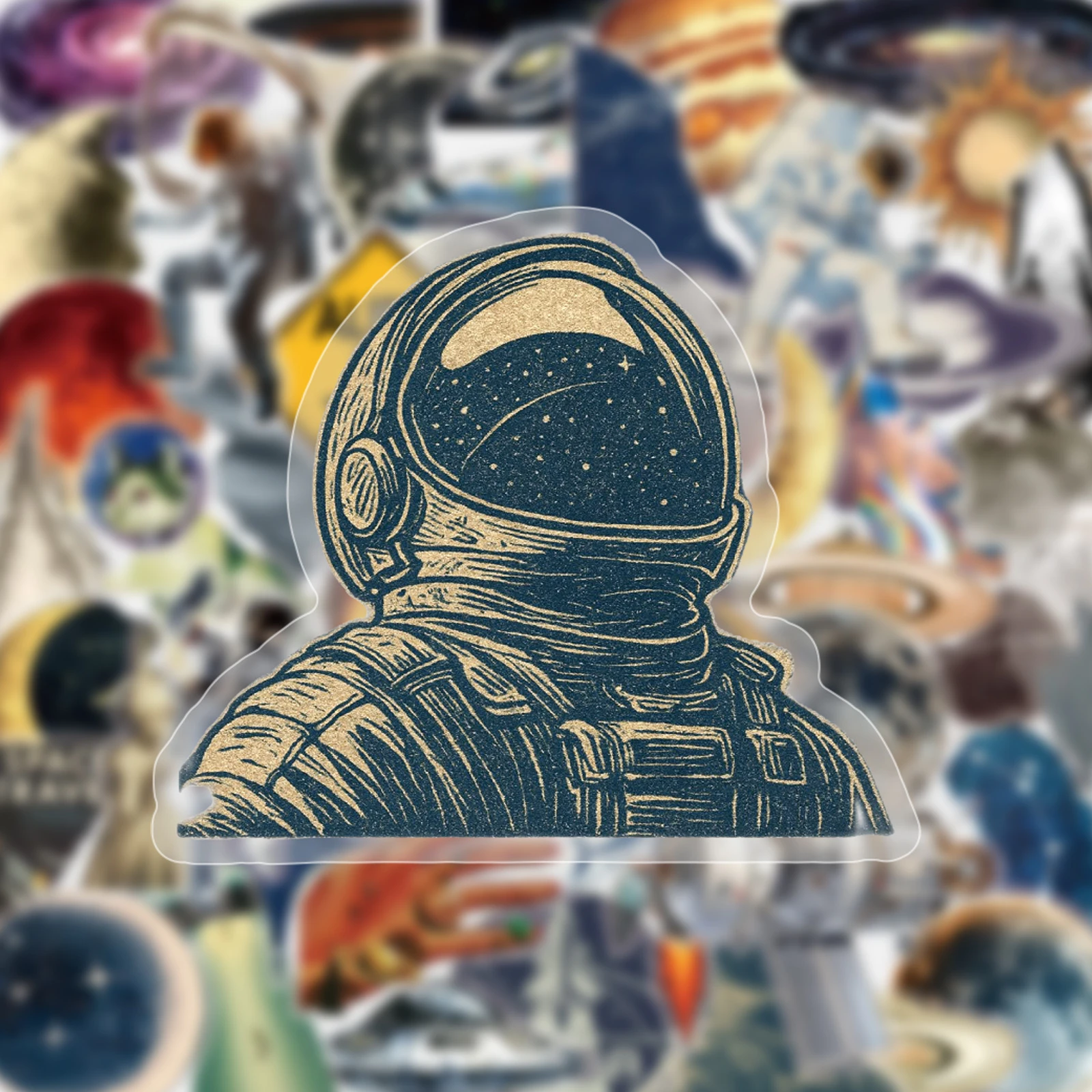 50PCS Retro Astronaut Graffiti Stickers Starry Planet DIY Toys for Phone Bottle Travel Bag Aesthetic Decals Creative Gifts