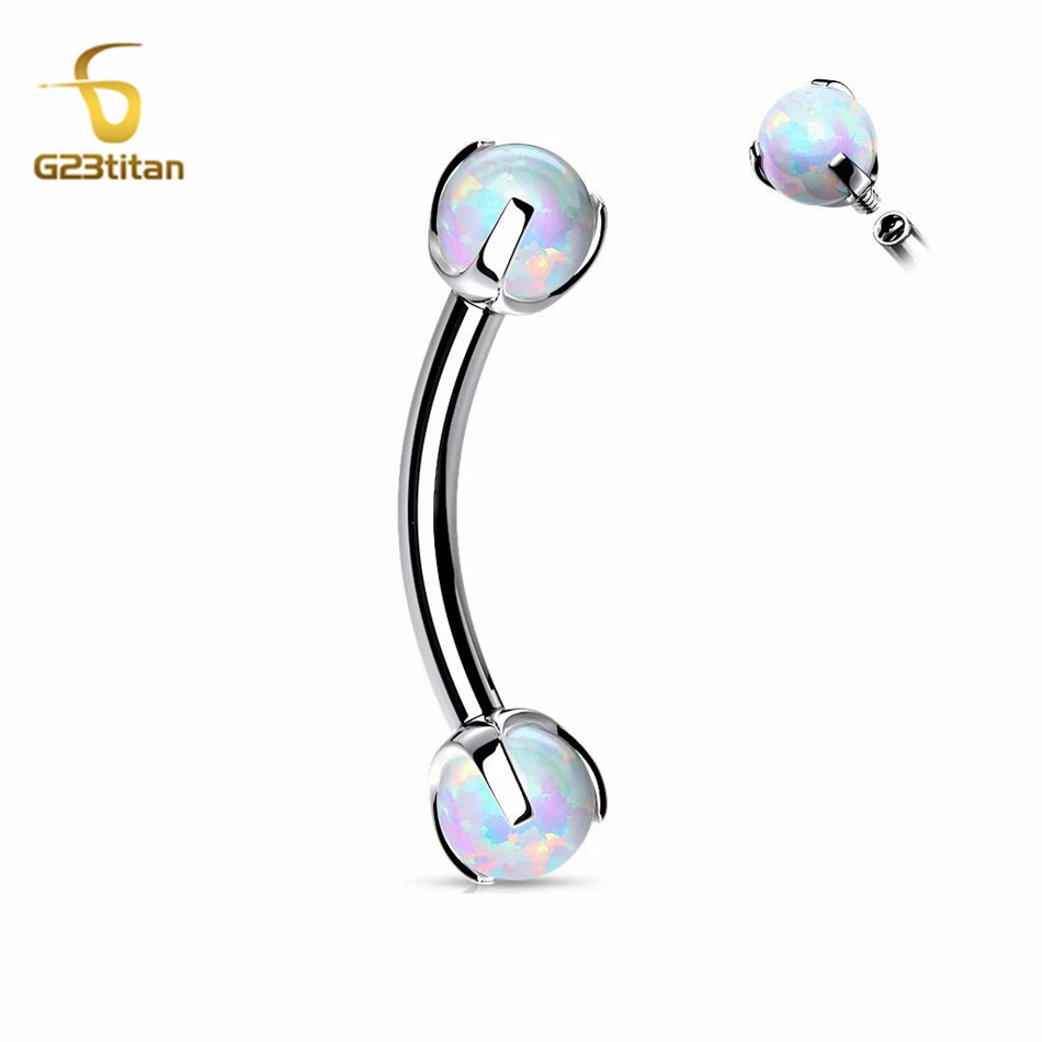 16G 3mm Opal Stone Internally Threaded Curved Barbell Eyebrow Belly Lip Ear Cartilage Helix Tragus Ring Titanium Piercing Jewelr