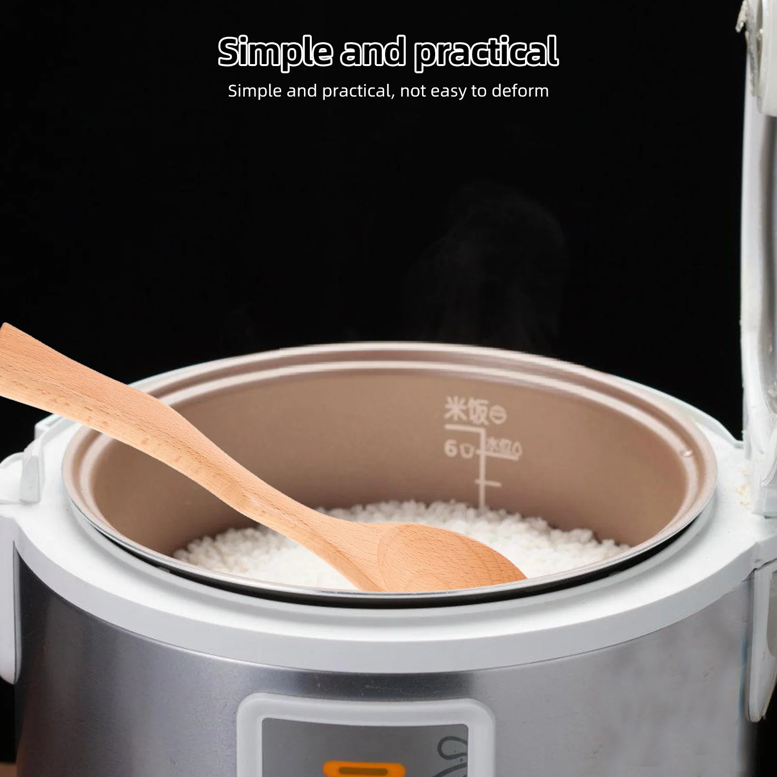 

Wooden Cooking Spoon Long Handle Rice Paddle Kitchen Utensil Comfortable Grip Stirring Serving Standable Design