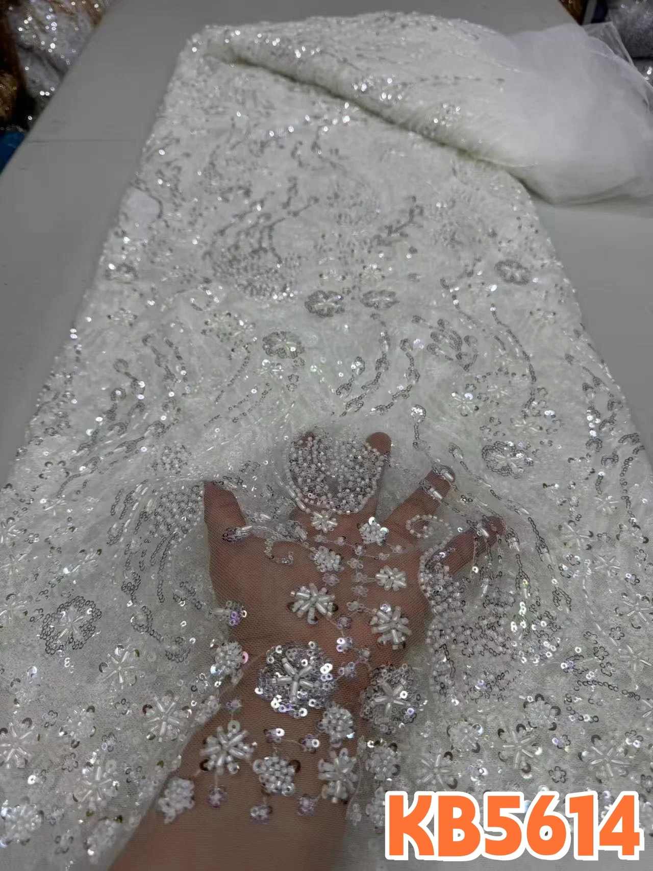DREAMYALISI African Sequence Lace Fabric 2026 High Quality Nigerian Sequins Beads French Tulle Lace Fabric For Wedding KB5614