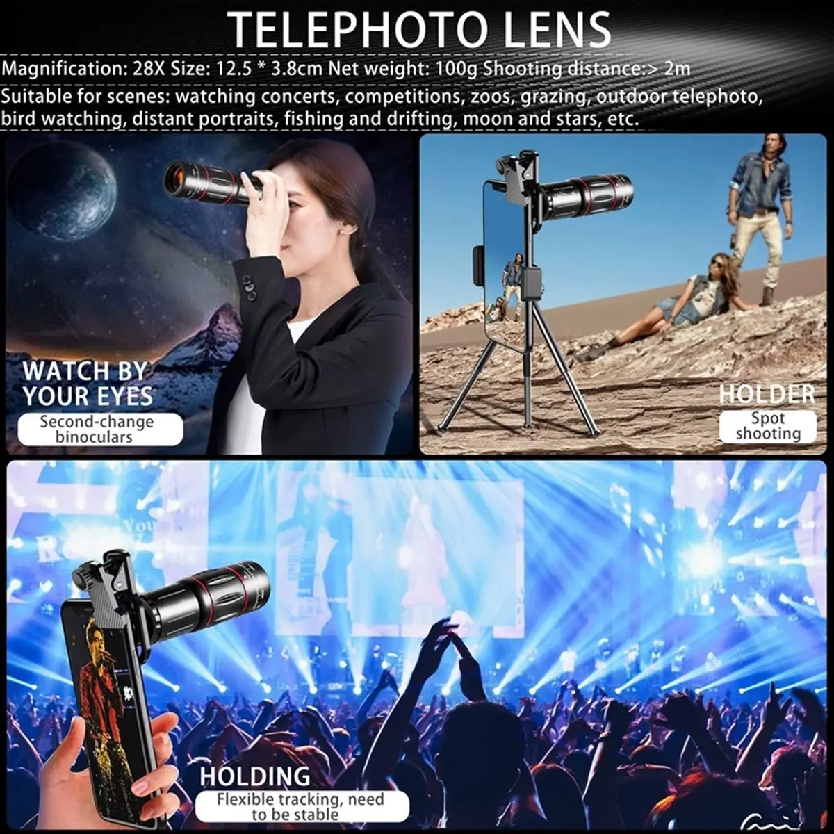 Solid 28X HD Mobile Phone Camera Lens Telescope Zoom Macro Lens For Smartphone Fish Eye Lente Para Celular