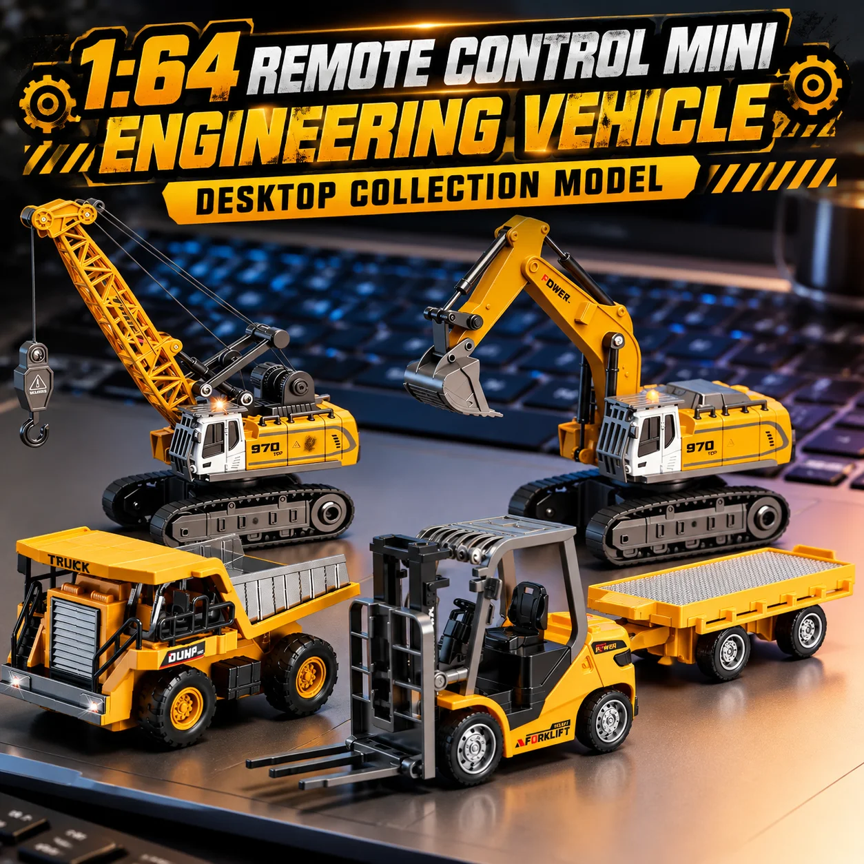 1/64 RC Crane Remote Control Mini Alloy Forklift Dump Excavator Tabletop Truck 2.4GHz RC Engineering Truck Children's Toys Gifts