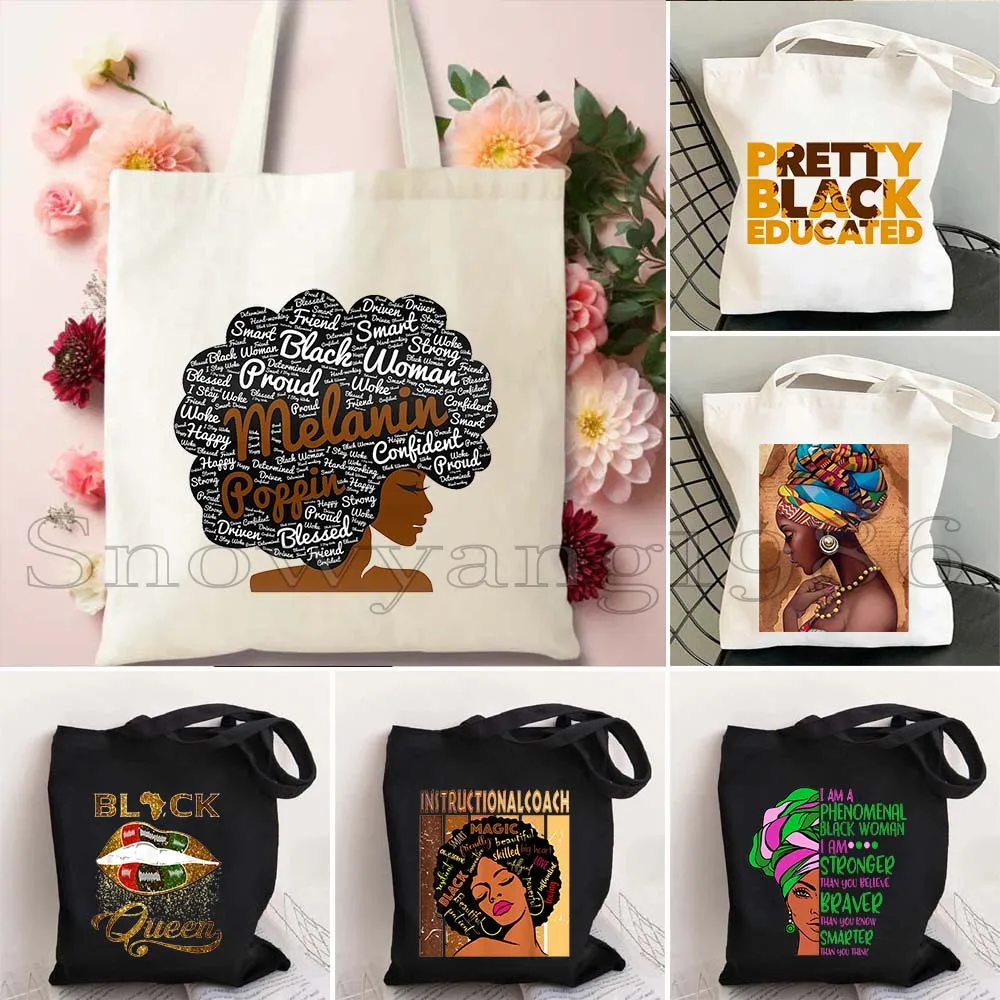 

African Beauty Afro Diva Flower Lips Fashion Tote Bag Black Queen Girl Melanin Poppin Shoulder Bag Gifts ARABIC Shopping Handbag