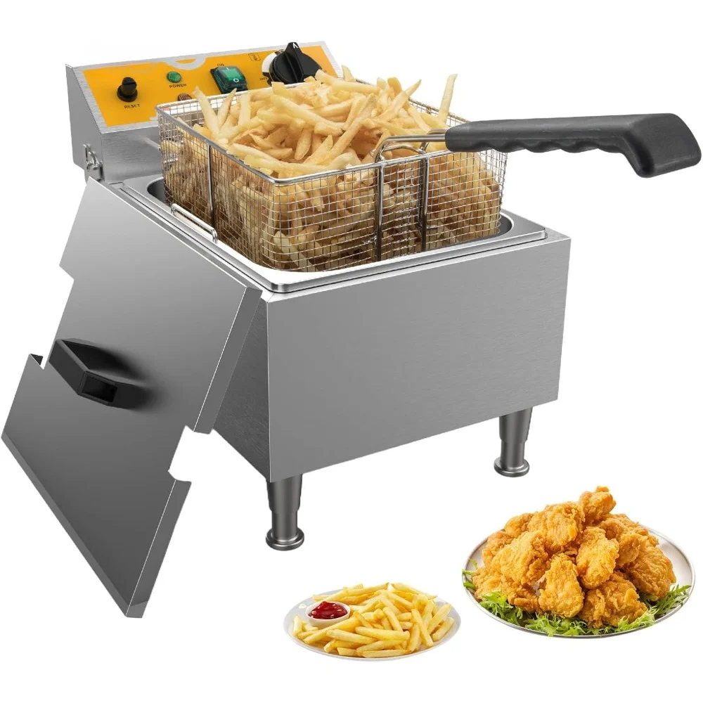 

Electric Deep Fryer Stainless Steel with Basket and Lid 10L Large Capacity Home Commercial Deep Fryers, 1750 Watts, 120V