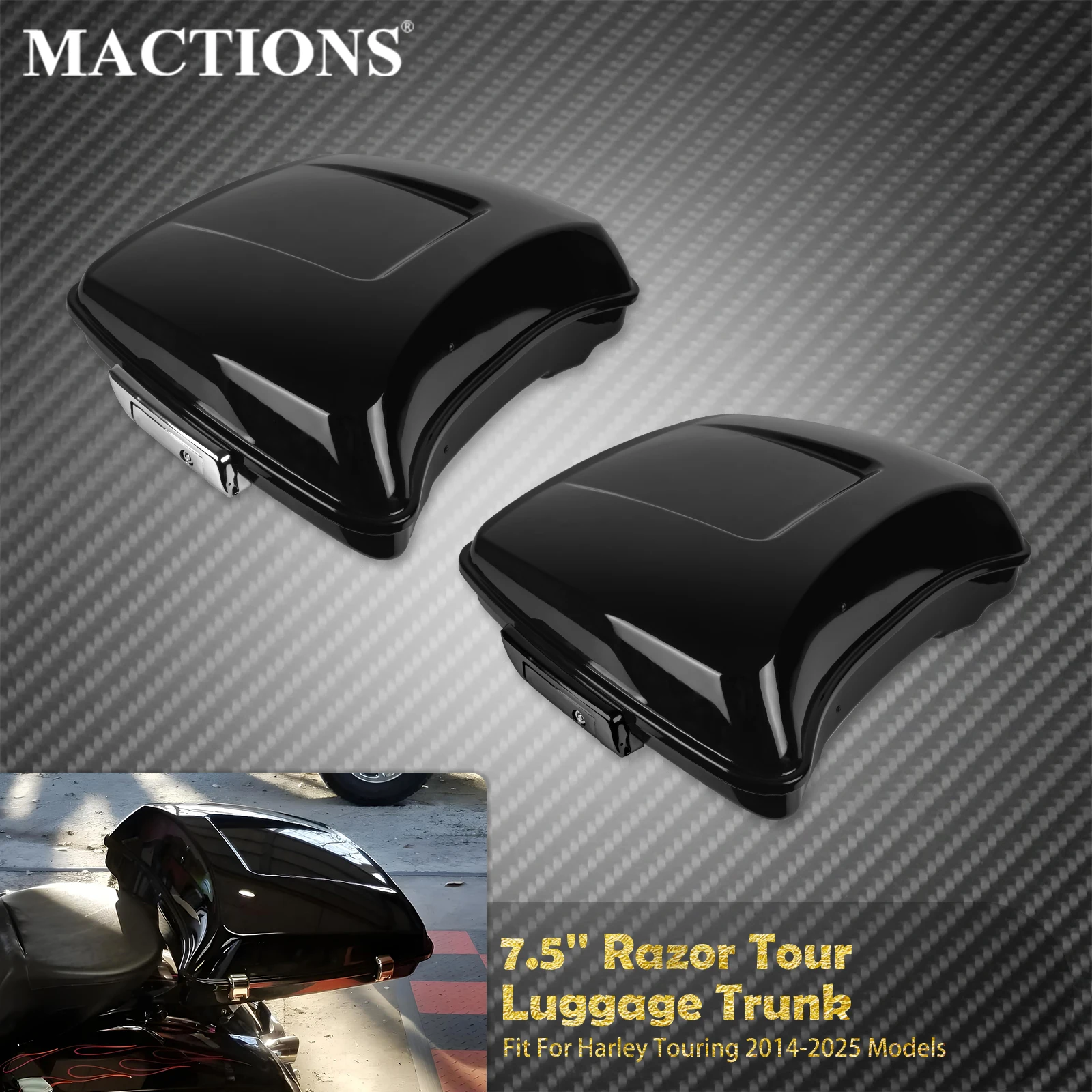 

Motorcycle 7.5'' Razor Tour Luggage Trunk Tail Box Top Case With Latches For Harley Touring Electra Street Glide Road King 14-25