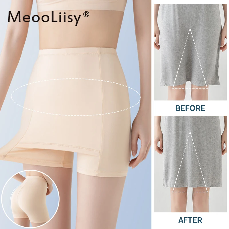 MeooLiisy 2PCS/Set ! High Waist Ice Silk Leggings Short Pants Women Seamless Plain Panties Thigh Slimmers Safety Shorts