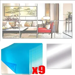 9Pcs Squares Mirror Wall Stickers High Quality Self Adhesive Silver Decal Home Bedroom Living Room Mirrors Wallpaper Decoration
