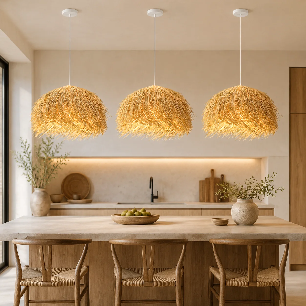 JOYINLED Wabi Sabi Rattan Pendant Light E27 Straw Hat Chandelier Nordic Japanese Hanging Lamp for Dining Room Bedroom Dia 50cm