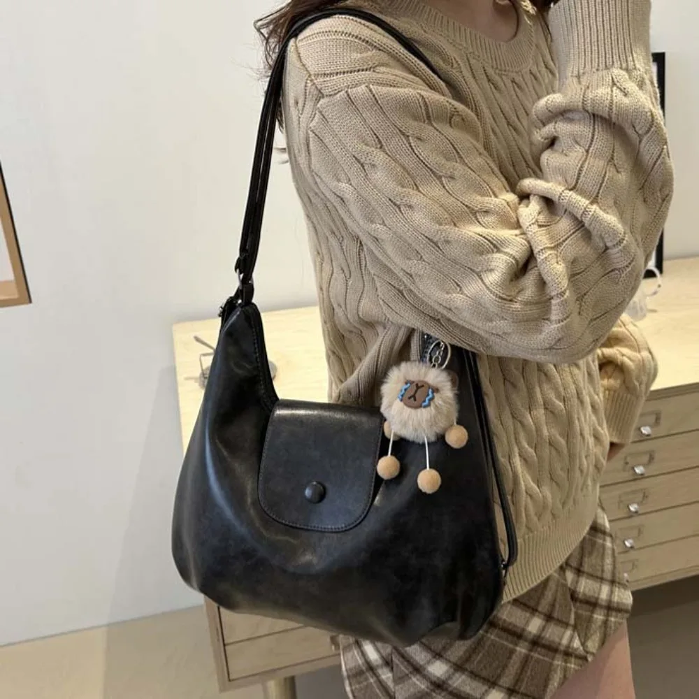 

Large Capacity PU Hobo Bag Anti-splash Water Magnetic Button French Underarm Bag Polyester Elegant Texture Handbag Travel