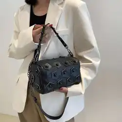 Fashion leather texture stud leather handbag high-quality beautiful and versatile stylish casual single-shoulder crossbody bag