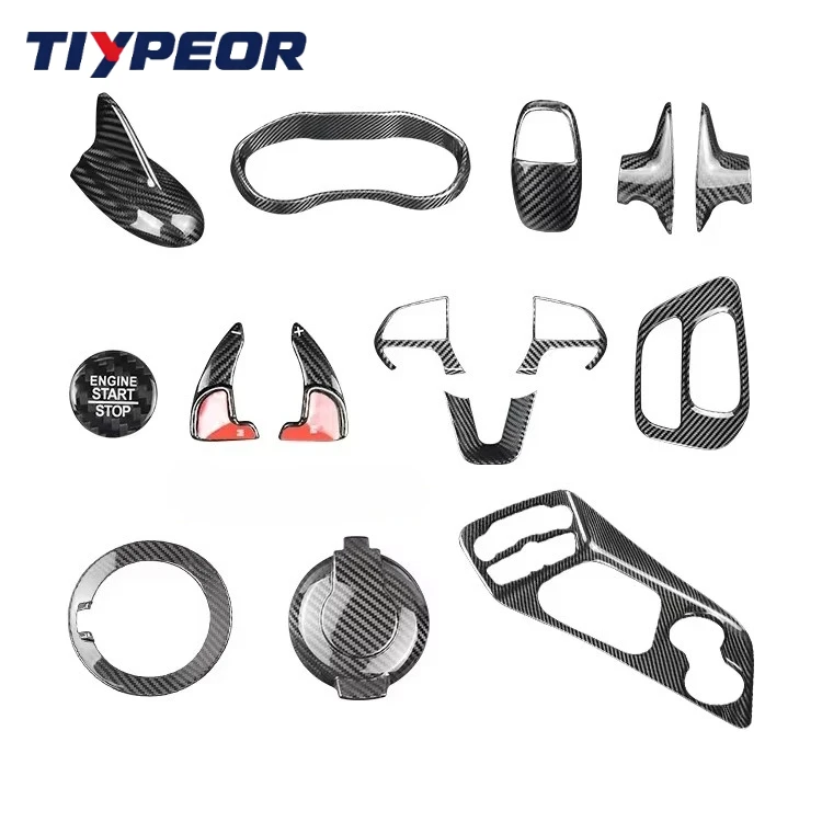 Tiypeor Real Carbon Fiber Interior Body Kit For Dodge Challenger 2015-2023 Interior Accessories Decorative hight gloss 11 pcs