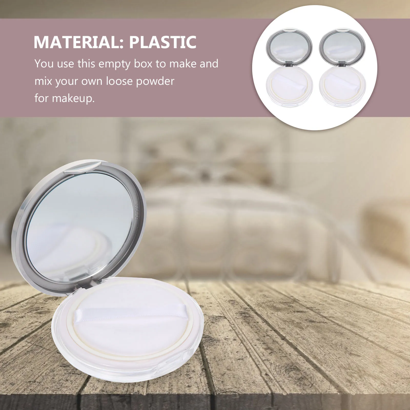 2 stuks draagbare dunne losse poederdoos met spiegel lege plastic container voor reizen hervulbare behuizing lichtgewicht make-up