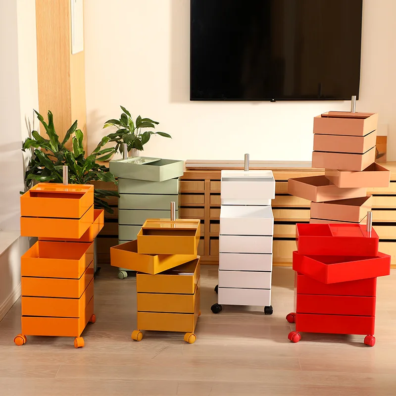 Simple rotating storage cabinet, removable pulley file storage box, plastic nail art storage, dressing table, finishing cabinet