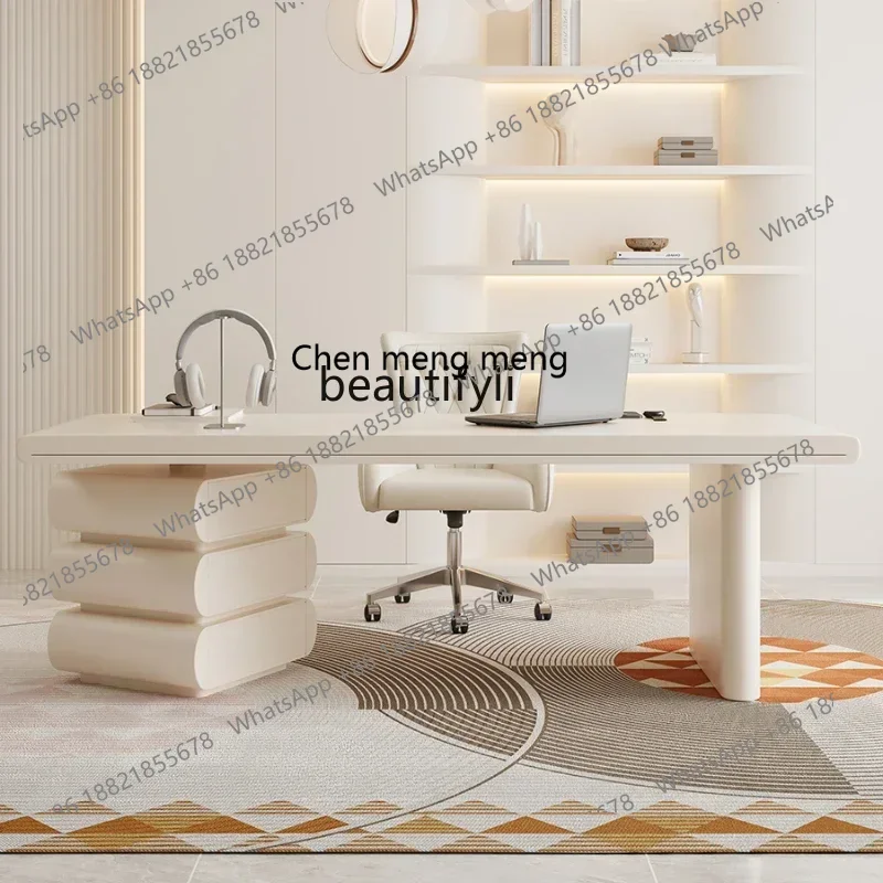 182C Cream wind solid wood desk living room study light luxury beauty salon medical beauty negotiation office calligraphy table