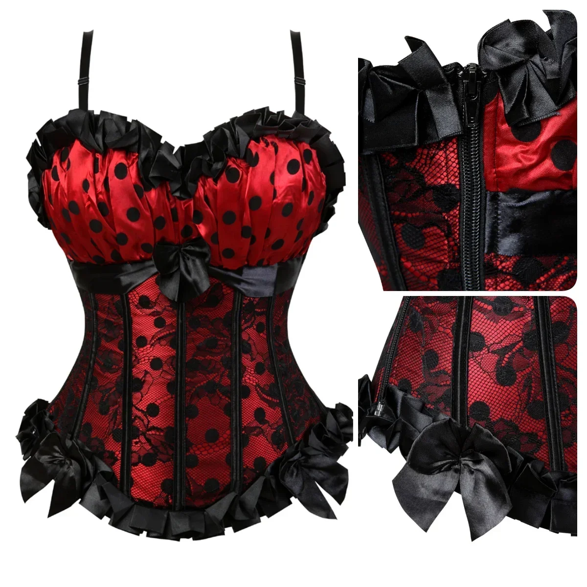 Gothic Corsets for Womens Vintage Bustier Polka Dots Corset Strap Padded Cup Bustiers Plus Size Corsetto Carnival Party Costumes