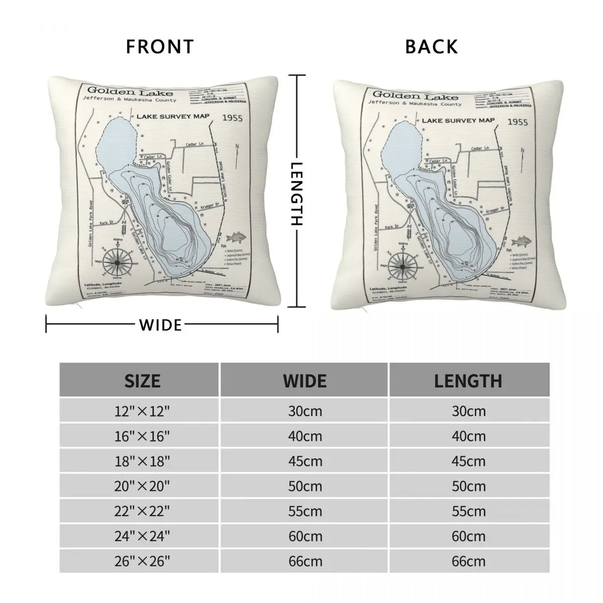 Golden Lake Jefferson-Waukesha County Square Pillowcase Polyester Linen Velvet Creative Zip Decor Throw Pillow Car Cushion Case