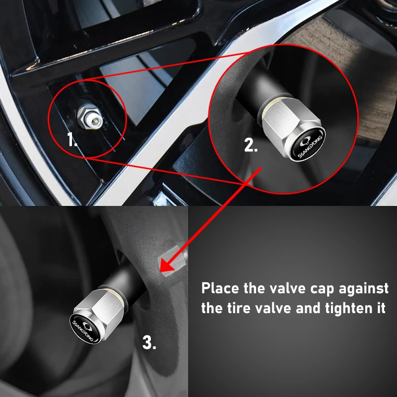 For SsangYong 4PCS Car Logo Metal Wheel Tire Valve cover Cap Auto Styling Accessories Rexton Y400 Y450 G4 2021 2022 Kyron Rodius