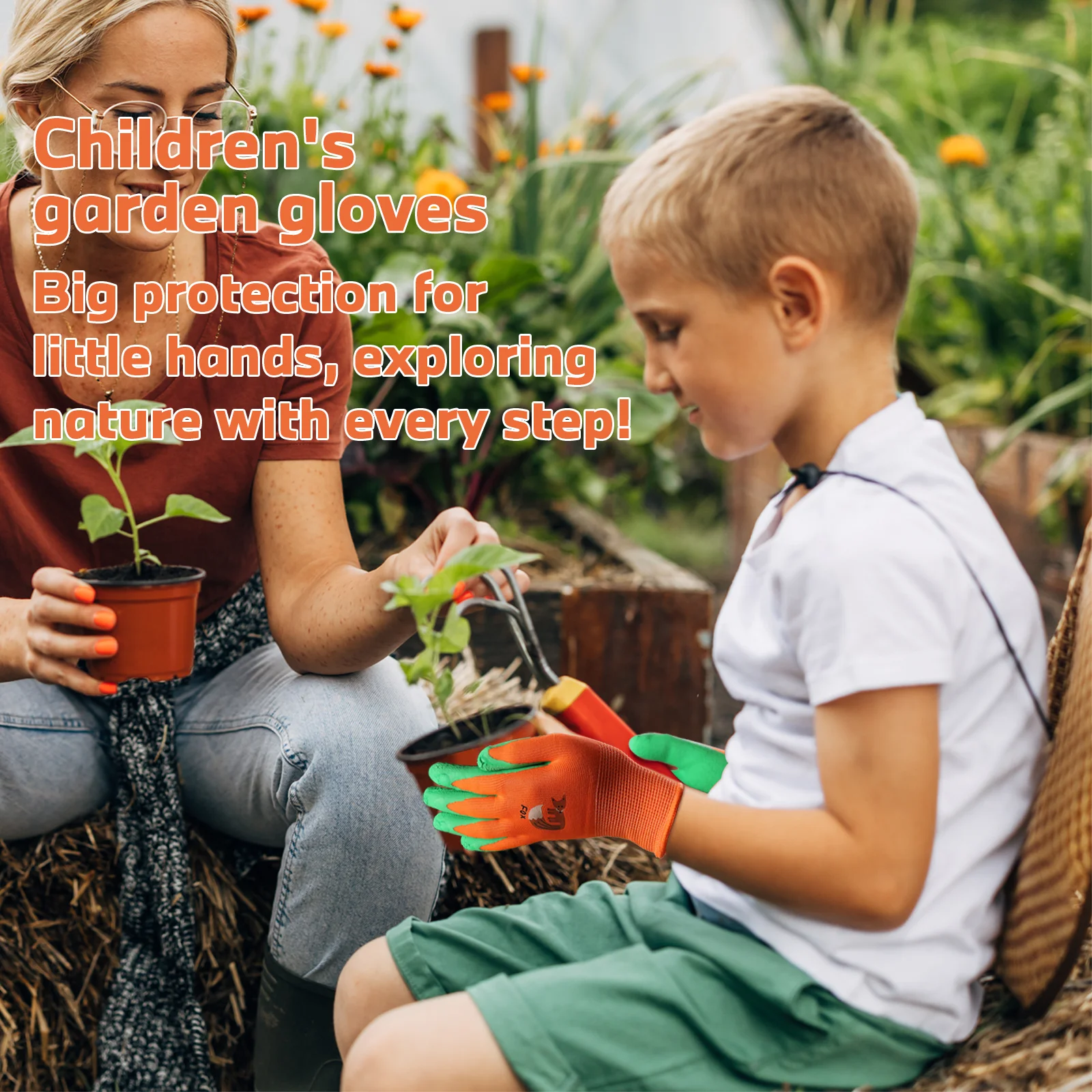 kids Boys Girls Durable security-protection waterproof leather gardening work Nitrile Non-slip Anti-stab Coatedsafety gloves