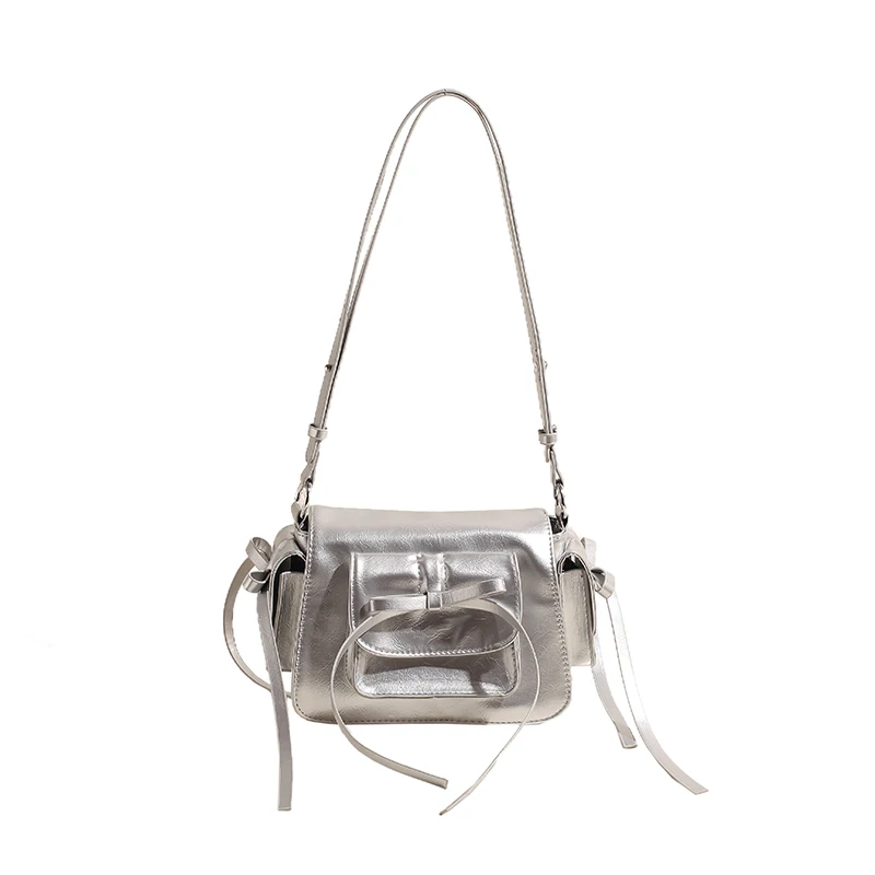 

Women Bow Aesthetic Crossbody Bag Adjustable Strap Square Underarm Bag Solid Color Casual Tote Handbag Girls Dating Bag