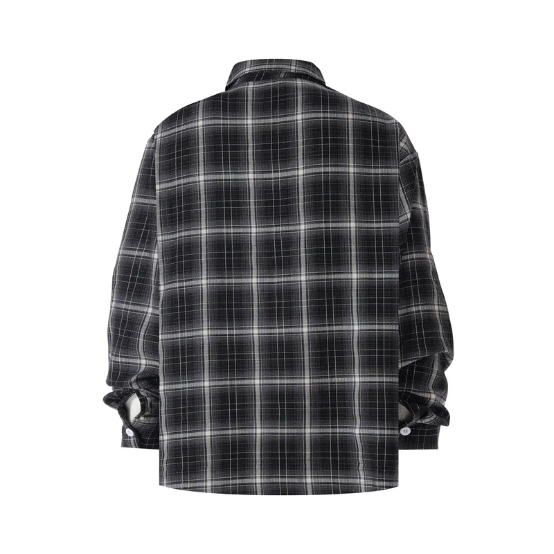 Men Women Zipper Plaid Shirt Star Embroidery Patch Badge Long Sleeve Shirt Streetwear Casual Loose Shirts Loose V-shape Blouse
