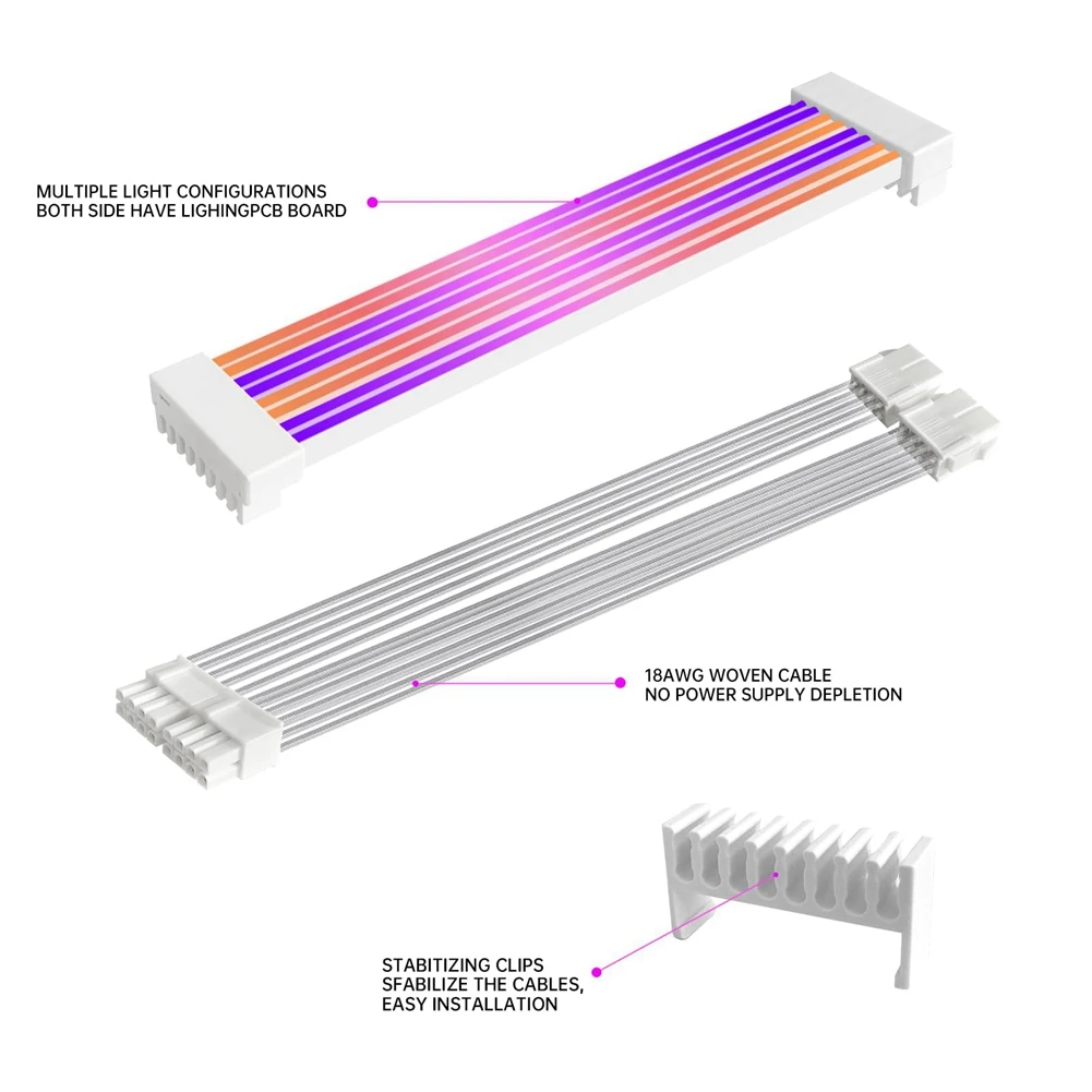 Kable zasilacza ARGB 2x8Pin PCIE ARGB Kable zasilacza Miękki silikon zginany do komputera do gier