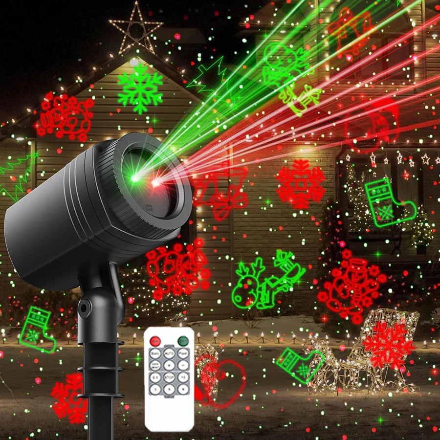 Red Green Christmas Laser Projector Lights Show Outdoor 12 Patterns LED Laser Light Projection Landscape Projector Spotlight