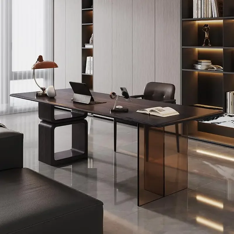 Italian minimalist desk, home living room sofa back computer desk, designer light luxury modern study solid wood office