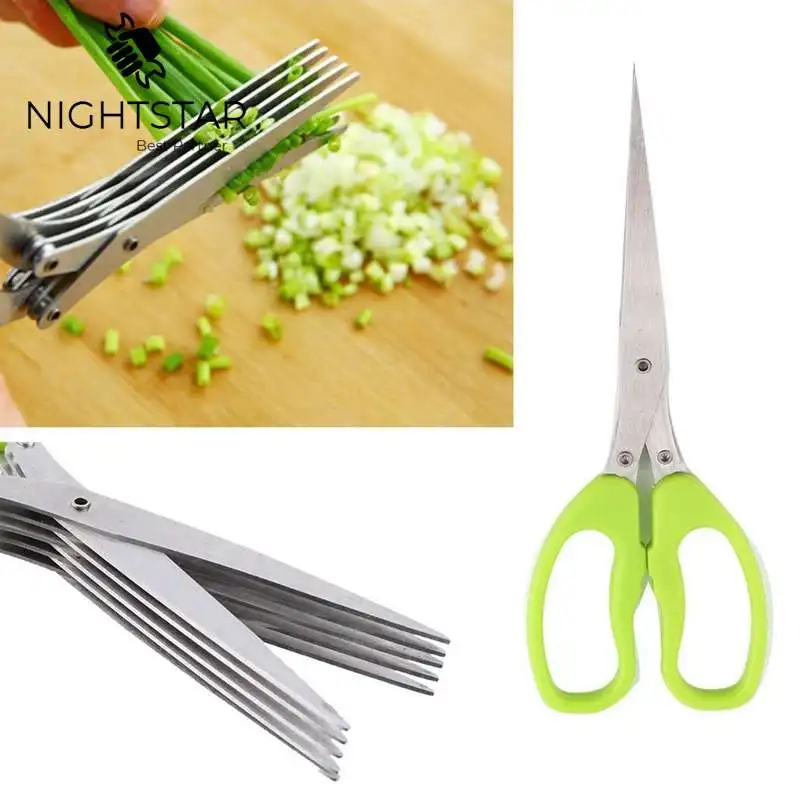 Multi-functional Stainless Steel Scissors For  Kitchen Knives 5 Layers Sushi Scissors Shredded Scallion Cut Herb Spices Scissors