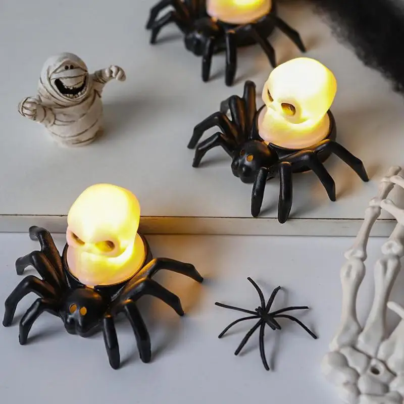 Luz de decoración de araña de Halloween, lámpara de vela electrónica LED, luz de noche de araña, suministros de decoración de fiesta de Halloween, accesorios de terror