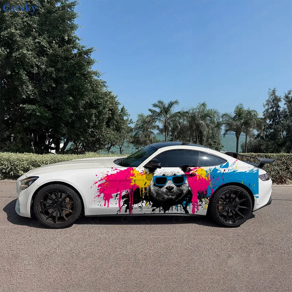 2pcs Graffiti Panda Sticker, Durable, Fade-resistant, Enhance The Beauty Of Your Vehicle Bold Art Design Car Vinyl Wrap